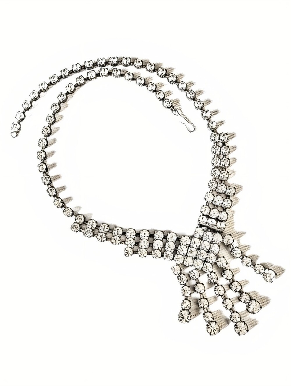 💎 Vintage Estate Clear Prong Set Rhinestone High End Dangle Tassel Necklace